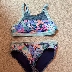 Athleta Girls Floral Swim Bikini - Navy, Teal & Pink Accents